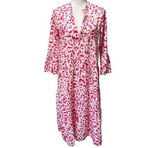 Sunday Up Midi Dress Pink & White Cheetah Print 3/4 Flare Sleeves Size Small